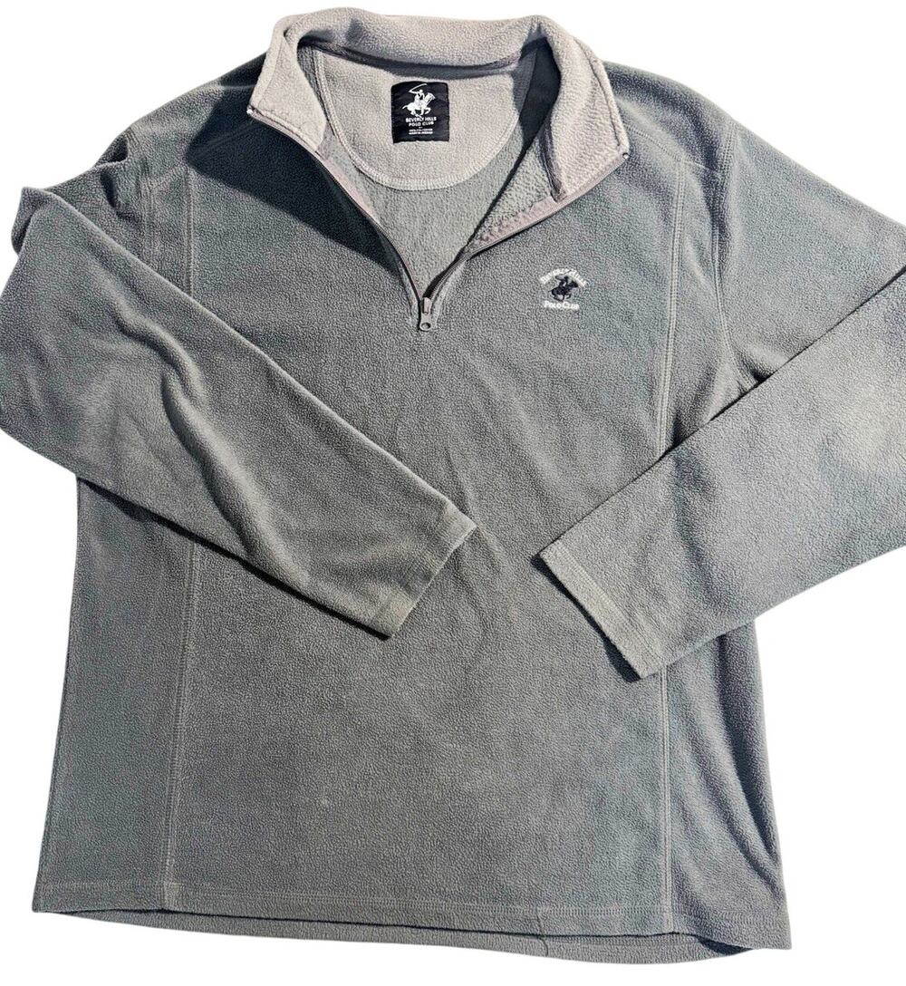 Beverly Hills Polo Club XL Gray Fleece Quarter Zip Pullover Embroidered Logo